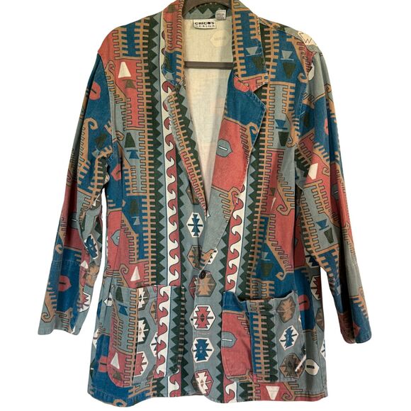 Vintage Chico’s Design Aztec Blazer - 100% Cotton, Made in Turkey - Picture 1 of 4